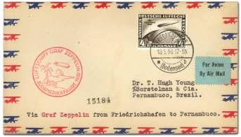 Estimate $150-200 1813 Brazil, 1930 (May 25 - June 5), Graf Zep pe lin Flight, Rio de Ja neiro - Se ville, post card, with black Brazil flight ca