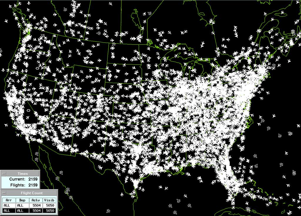 Peak Aircraft Traffic Over The US 5000