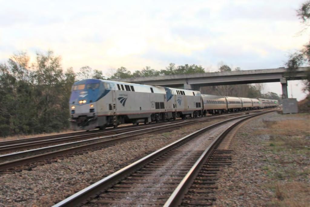 Amtrak s Silver Meteor, powered by locomotives 161 and 195, is