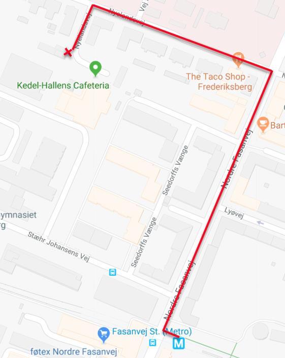 How to get from Fasanvej metro station to the workshop venue Distance on foot: 600