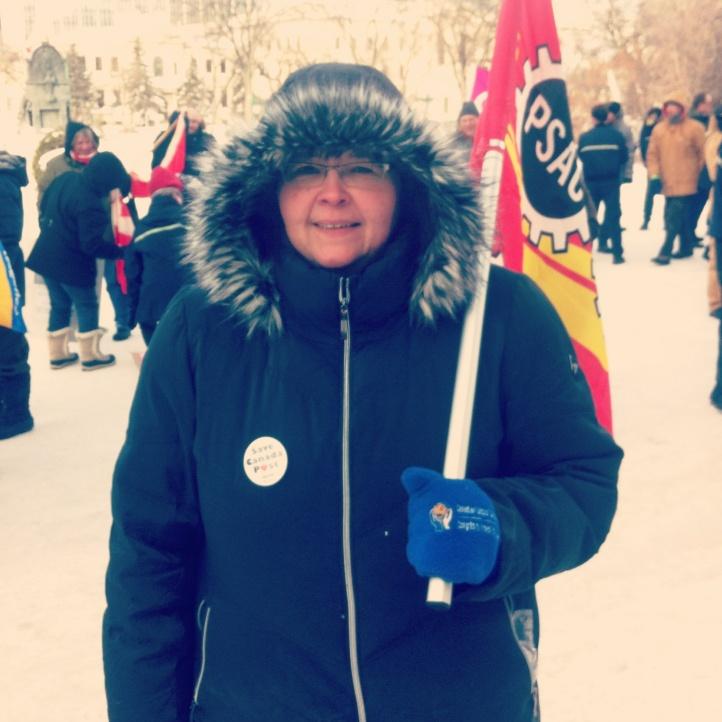 (PSAC Prairies REVP Marianne Hladun attends the rally to protest Canada Post elimination of door to door delivery -January 2014) Prairie Bargaining Timeline Of the Prairie regional units, there are