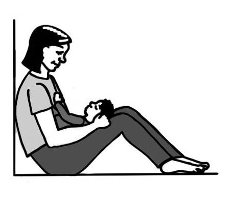 Positions for stretching: You can either sit with your knees bent and your baby on your lap, or you can lay your baby flat on the floor and kneel over your baby when you do the stretches.