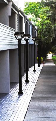 architecturally styled bollards define entrances, walkways, and pedestrian spaces.