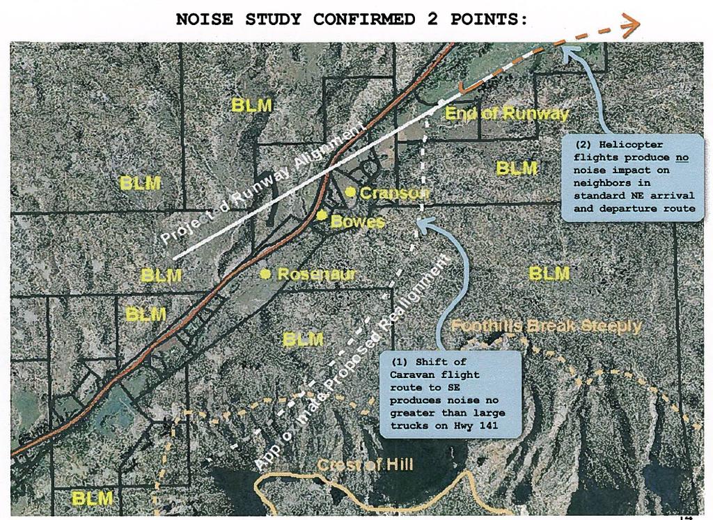 Slide from Applicant s 2010 Presentation The findings in the noise study and the commitment of the owner to shift the flight path to the east was the basis for condition 8 in the approved Conditional