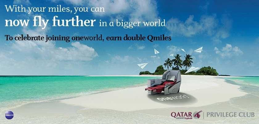 Double miles offer to frequent flyers as Qatar Airways joins Tuesday, 29 October 2013: A special double miles offer is being made to cardholders of all oneworld member airlines frequent flyer