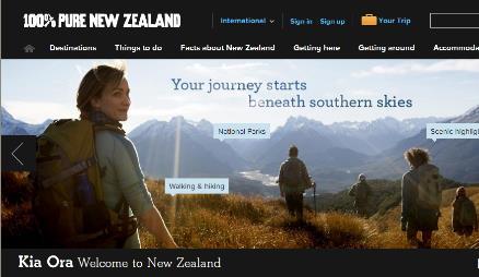 218 Predstavitev zgodbe na spletu Zelandije je kulisa iz filma The Hobbit Trilogy, obiskovalci spletne strani pa se lahko odločijo za vstop na turistične spletne strani ali na poslovne spletne strani