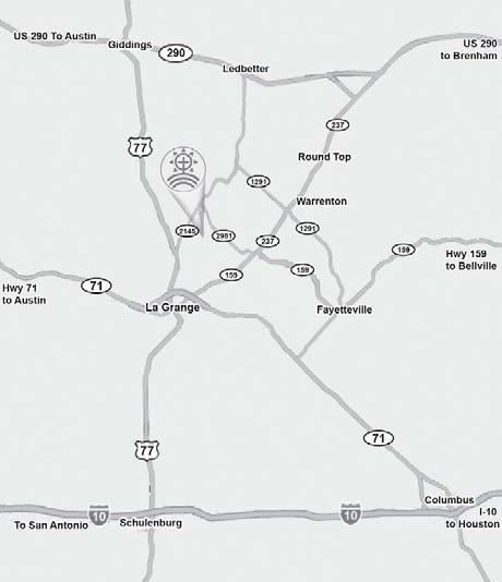 Directions & Map From Houston: I-10 Start I-10 West to Columbus Exit Highway 71 West to La Grange Exit US 77 North Right FM 2145 to Lutherhill US 290 Start US 290 West to Ledbetter Left FM 1291 to