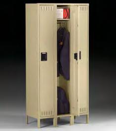 coats and clothing are stored: Three coat hooks per opening, plus coat rods on lockers 18" and deeper Available in single