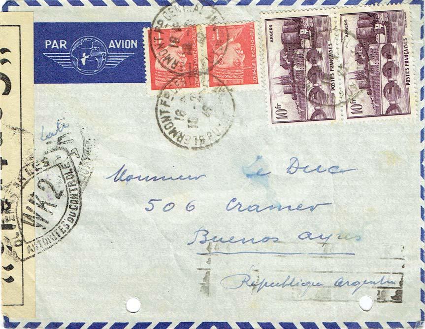 Unintercepted mail from Europe to South America France to Argentina PanAm flight 5002 departed Lisbon 16/17 th January 1942.