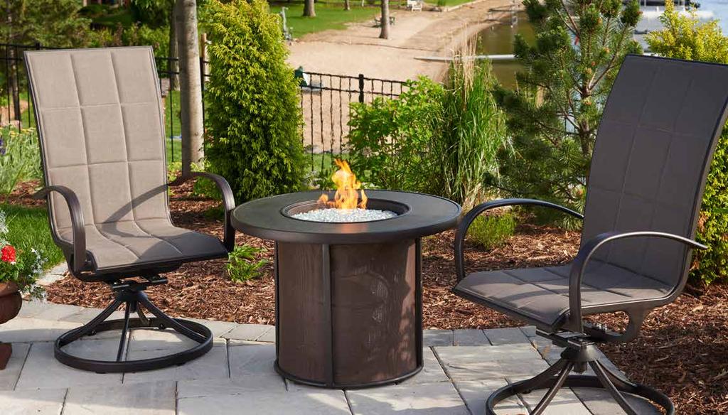 Round Fire Tables Stonefire Fire Table w/ Empire Chairs Fire Pit Tables Fire Pit Tables come with 16 Round Crystal Fire SS Burner w/diamond Crystal Fire Gems (10 lbs).