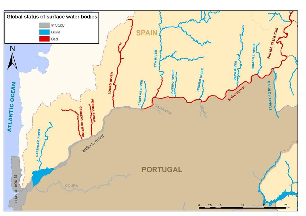 STATUS OF THE TRANSBOUNDARY WATER BODIES MIÑO RIVER BASIN Groundwater Status: The transboundary aquifer Aluvial del Bajo Miño is is in poor chemical