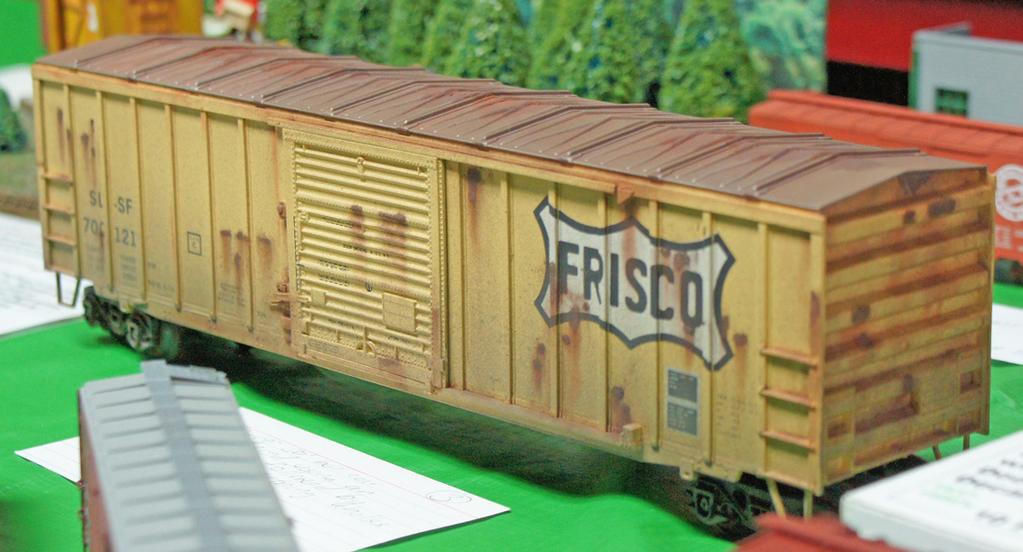 He weathered the car using an airbrush followed by Bragdons weathering chalks. Second place was won by Marge Meehan for her On30 scratchbuilt 14 boxcar.