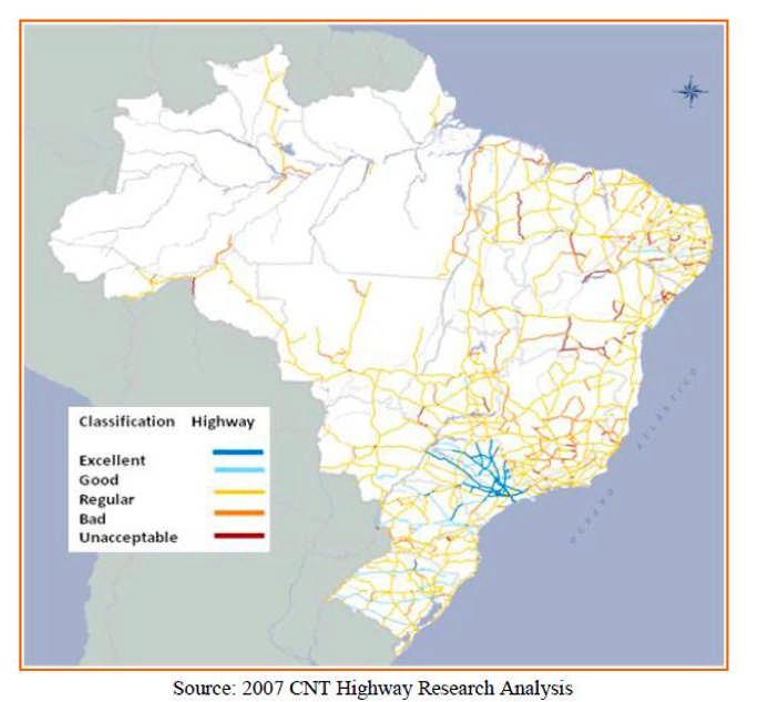 Brazil Map of Brazilian Highways Highways Strongly depends on the highways system 56% Tonnage-per-mile moved in the country Aggressive and predatory practices, however with the economic growth high