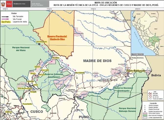 Route of the Technical Mission of ACTO Countries in the regions of Cuzco and Madre de Dios,