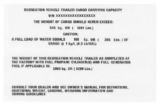 Section 3: Pre-Travel Information OCCC Label (Occupant and Cargo Carrying Capacity: The upper portion of this yellow label is federally required and includes the maximum Occupant & Cargo Carrying