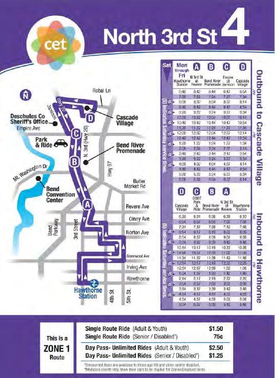 Figure 45 Cascades East Transit Schedule and Map 3. Replace labels for points of interest with actual names of places. Passengers consult transit maps to help them with trip planning.