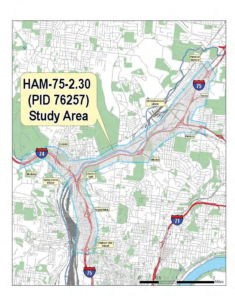 In order to properly evaluate options at I-74/I-75, the study will also include the adjacent Colerain interchange on I-74.