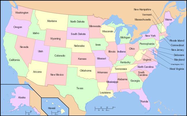 Obrázok č. 3 Všeobecná mapa Amerických štátov.(wikipedia Commons).