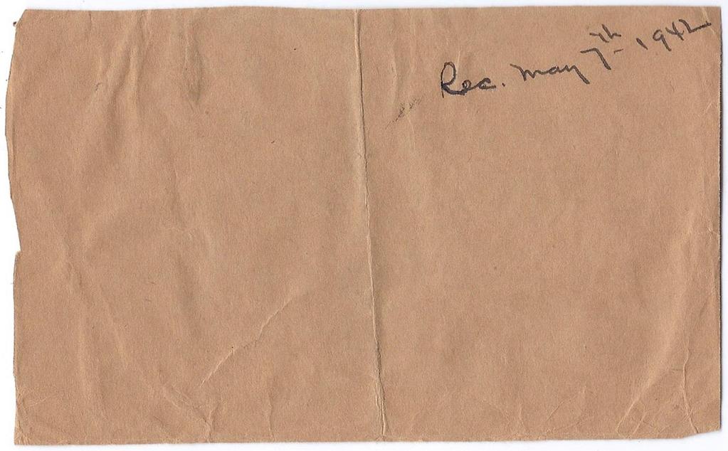 with Salvaged from the Sea on front - reverse with docketing rec May 7 th 1942.