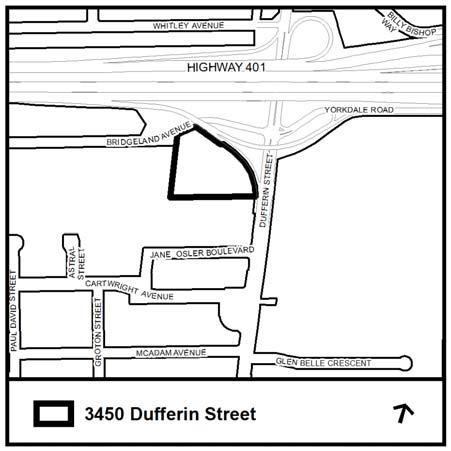 proposes to amend the Official Plan and Zoning By-law at 3450 Dufferin Street to permit three mixed-use buildings of 37, 33 and 29-storeys including hotel and restaurant uses.