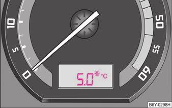 Instrumenti i kontrolna svjetla 15 Vanjska temperatura Doseg vožnje Slika 8 Višenamjenski pokazivač: vanjska temperatura Vanjska temperatura se pokazuje na zaslonu pri uključenom paljenju.