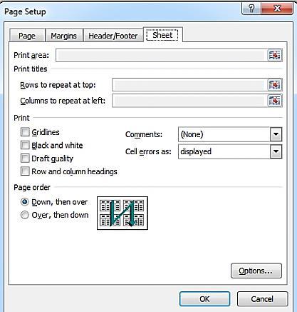 Polje Print nudi nekoliko opcija. Ako potvrdite opciju Gridlines, štampaće se i linije tabele koje se vide na ekranu, a koje se standardno ne štampaju.