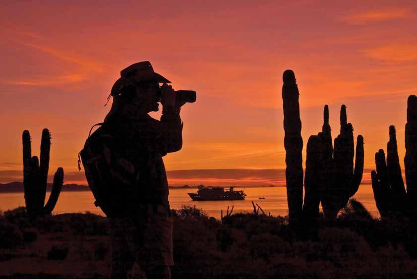 Photographer at sunrise in the Sea of Cortez.