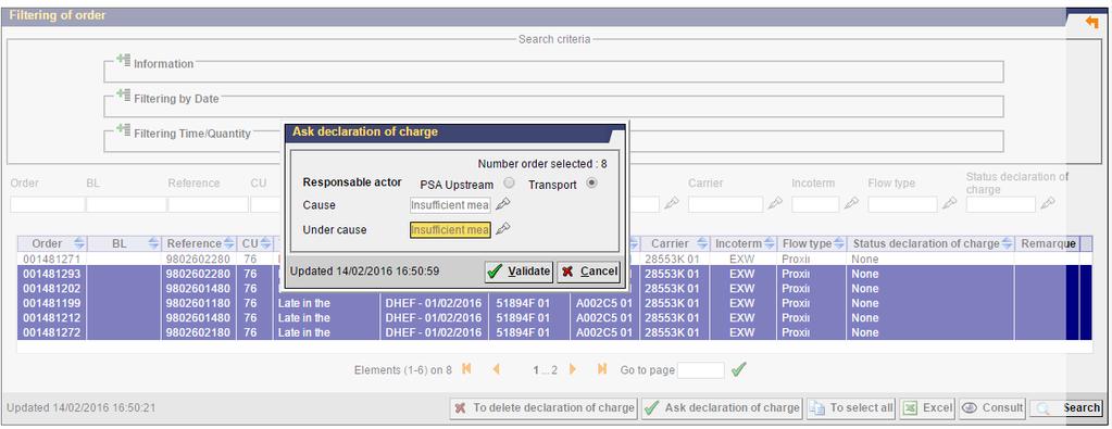 Prikaz pogrešnih isporuka po danima za jednu PSA fabriku prikazan je (Slika 11), a postupak korekcije konkretno za datum 01.02.2016. prikazan je na sledećoj slici (Slika 12).