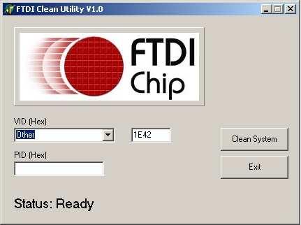operativnog sustava. FTClean je alat Chip proizvođača FTDI-Chip i samo je na engleskom jeziku. Nakon pokretanja morate odabrati "Other" pod VID (hex) i na polju iza morate upisati "1E42".
