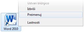 Osebni računalnik in okolje Windows 7 B2 d.o.o. 13 Postopek preimenovanja ikon Na ikoni izvedemo desni klik. Iz hitrega menija izberemo ukaz PREIMENUJ. Vpišemo novo ime. Potrdimo s tipko ENTER.