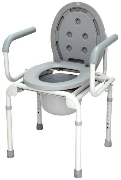 COMMODES STEEL COMMODE Made of powder coated steel frame with removable backrest and press-down armrests Removable solid plastic toilet seat with
