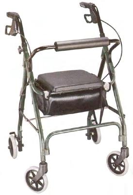 ROLLATORS ALUMINUM ROLLATOR WITH LOOP BRAKES Lightweight with height adjustable handles, comfortable padded seat, detachable padded backrest and removable storage basket.