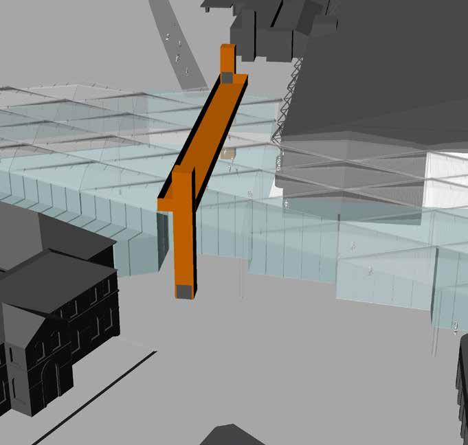 3D illustrative views showing the bridge over museum option (lifts) Gustafson, Porter + Bowman Great Hall 68m BRIDGE OVER MUSEUM 68m BRIDGE OVER MUSEUM Great Hall Sections showing