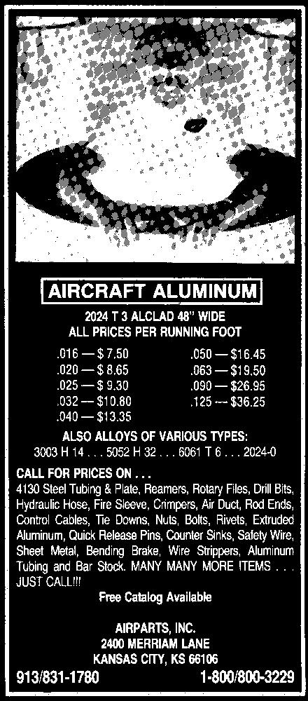 !! Free Catalog Available AIRPARTS, INC. 2400 MERRIAM LANE KANSAS CITY, KS 66106 913/831-1780 1-800/800-3229 FAX 913/831-6797 www.airpartskc.