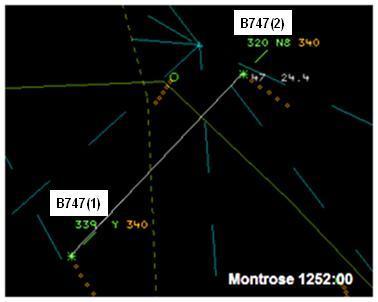 At 1252:00, the B747(1) pilot contacted the Montrose sector maintaining FL340 (indicating FL339). The two ac were 24.3nm apart on converging tracks (see Figure 2 below).