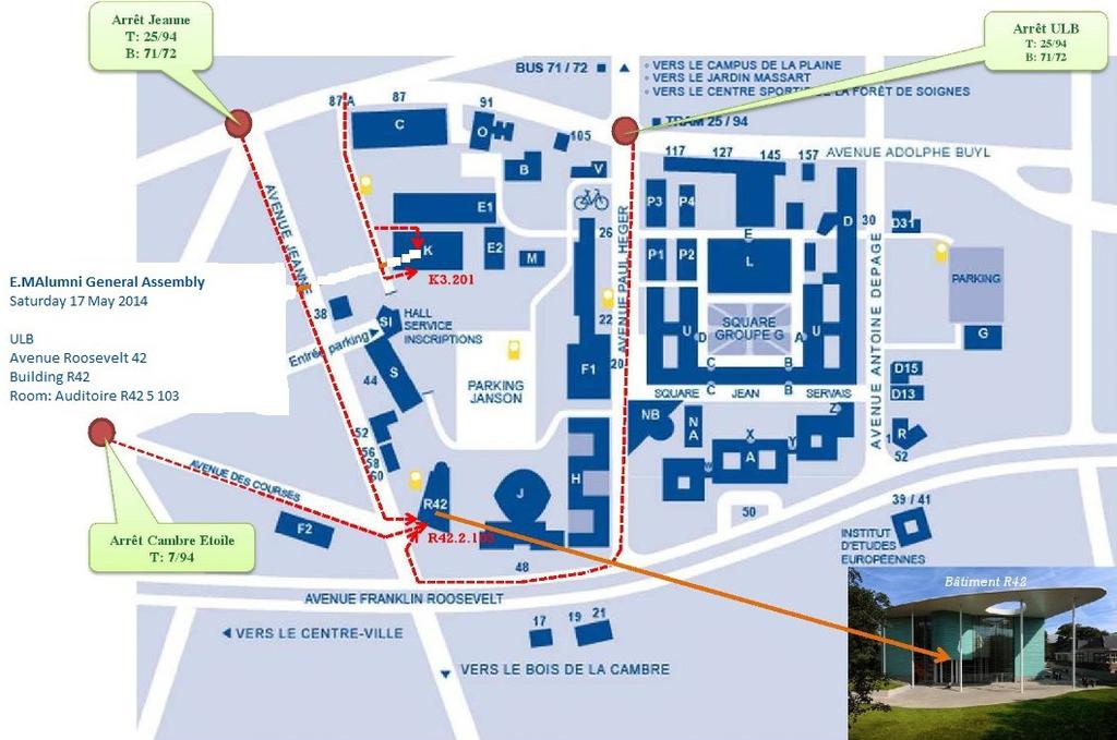 How do I get to the venue in the Campus from the Bus/tram station?