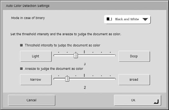 Auto Color Detection Settings (Postavke automatske detekcije boje) Formati datoteka Možete odabrati između tri dostupna formata datoteka: TIFF, JPEG ili PDF, a dostupni načini za skeniranje bit će