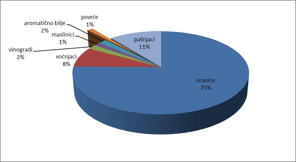 Grafikon 9. Zastupljenost povrća u ukupnoj ekološko-biljnoj proizvodnji u Hrvatskoj 2010.godine, (izvor: Ministarstvo poljoprivrede) Prema popisu iz 2010.