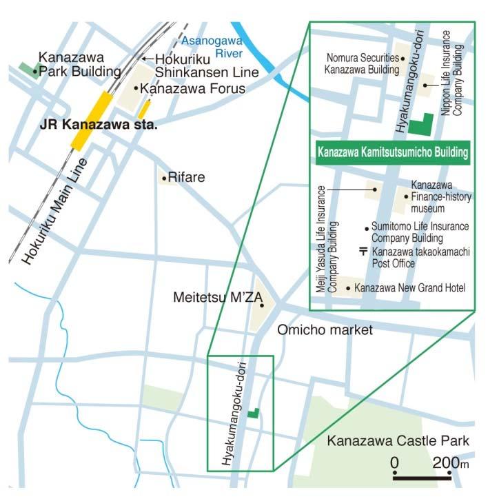 Acquisition for Mar. 17 Period(Kanazawa) Kanazawa Kamitsutsumicho Building <Exterior appearance> <Map> Location : 1-15 Kamitsutsumicho, Kanazawa City, Ishikawa Prefecture Area : <Land> 1,561.