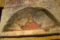 Here we discover the frescos of Bitalia and Cerula. These two Women of the Word are portrayed in an orans (prayer) position with four gospel texts above their heads. ( http://www.catacombedinapoli.