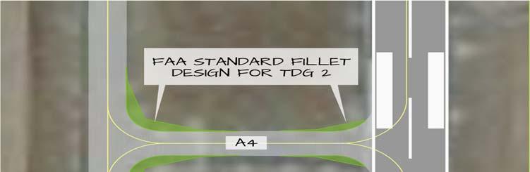 Chapter 4 Airfield Capacity & Facility Requirements FIGURE 4 8 TAXIWAY FILLET DESIGN STANDARDS Source: Jviation It is recommended that FTG eliminate the direct access from the Terminal Apron to