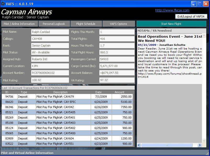 VAFS Firstly - Downloading VAFS http://www.vafinancials.com/newsite/downloads.php Click on VAFS PILOT CLIENT to download the VAFS installer. As of 7/2/09, the latest version was 4.0.1.19.