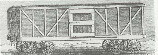 longer cars solved the problem. By 1845 the dual truck box cars were about 24 feet long and had a capacity of around 12 tons.