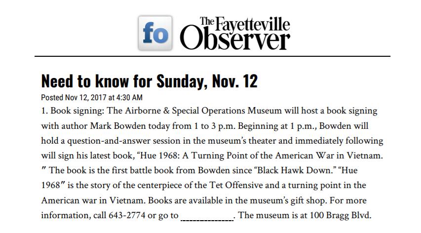 Fayetteville Observer Nov.
