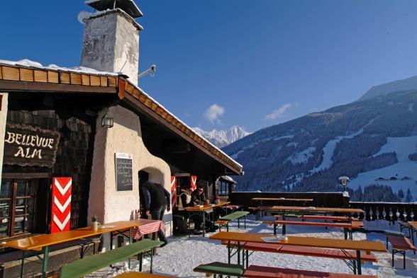 Restaurant Bellevue Alm The legendary restaurant Bellevue Alm is located directly at the downhill-valley-station of the mountain Stubnerkogel.