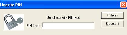 Ako ste unijeli pogrešan PIN, otvara se ekran za ponovni unos PIN-a: Slika 27: Prozor upozorenja o unosu pogrešnog PIN-a Pri ponovnom unosu pogrešnog PIN-a otvara se ekran koji nudi mogućnost