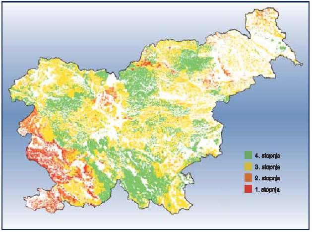 2.1.3 Požarna ogroženost gozdov V sodelovanju z Upravo je Zavod za gozdove Slovenije izdelal karto potencialne požarne ogroženosti gozdov (Slika 3), ki podaja oceno požarne ogroženosti za vsak gozdni
