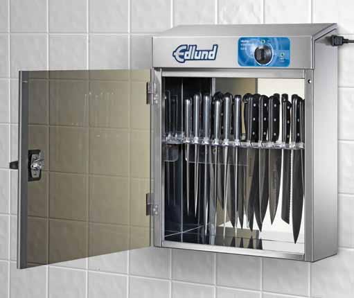 knives. Our exclusive non-filtering clear slotted knife holder and special mirrored interior walls eliminate shadows on knife surfaces within the cabinet that could prevent complete sterilization.