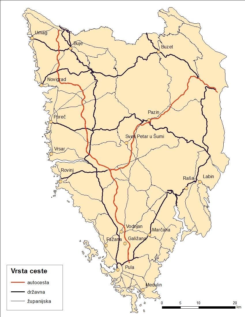 Osim Istarskog ipsilona, županija ima mnogo drugih državnih cesta koje omogućuju kvalitetnu povezanost.