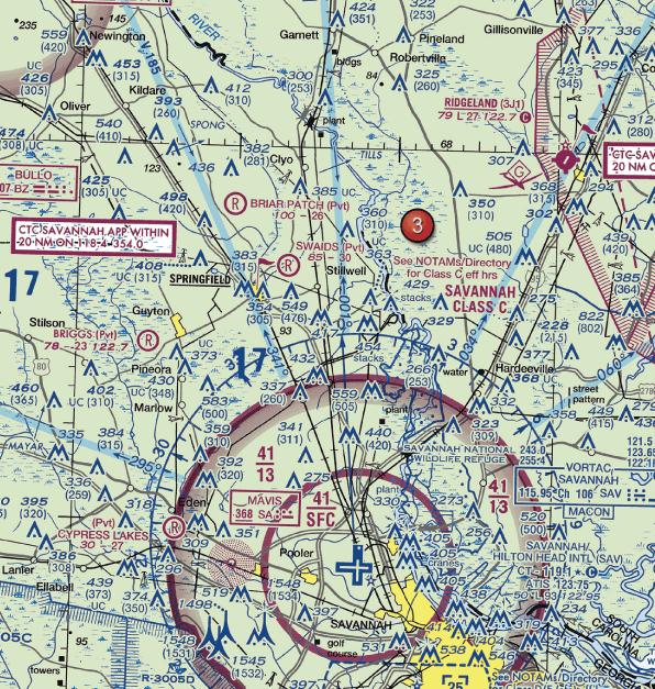 58. What is the floor of Savannah Class C airspace at the shelf area (outer circle)? A. 1,300 feet MSL B. 1,300 feet AGL C. 1,700 feet MSL 59.